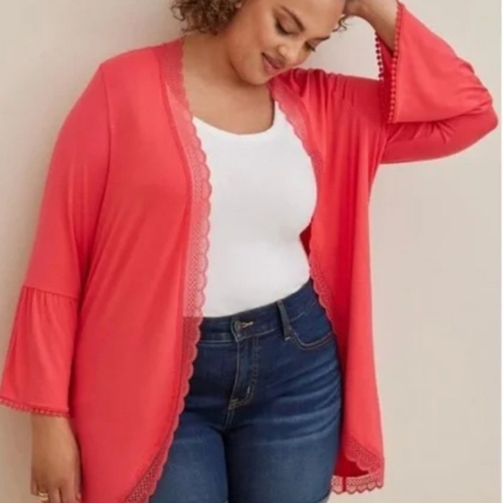 Torrid Super Soft Cardigan Lace Trim Ruffle Sleeve , size 2 (2X),
